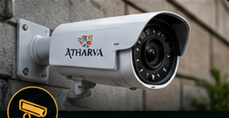 ATHARVA-branded CCTV bullet camera at an installation